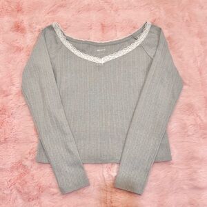 Hollister Off the Shoulder Grey & White Blouse